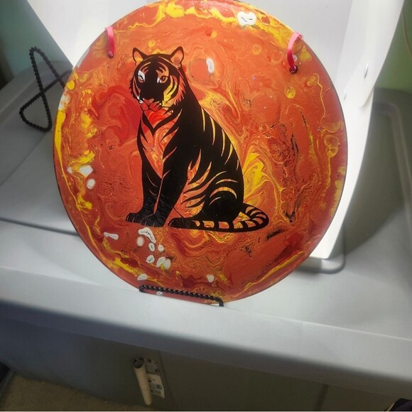 Handmade Tiger Painting Wall Art Decoration On Vinyl Record 12 Inch - Picture 4 of 7
